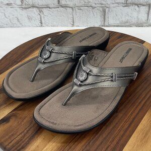 Minnetonka Silverthorne 5909041 Womens 11 M Gray Pewter Comfort Thong Sandals